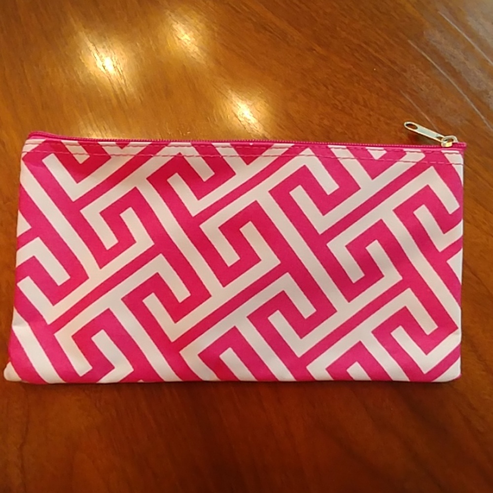 Pink and White Zipper Cosmetic Bag